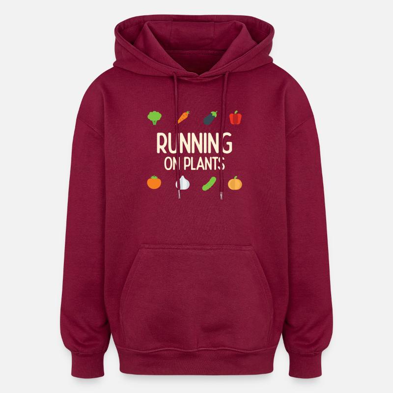 Running On Plants - Oversized Unisex Hoodie - burgundy