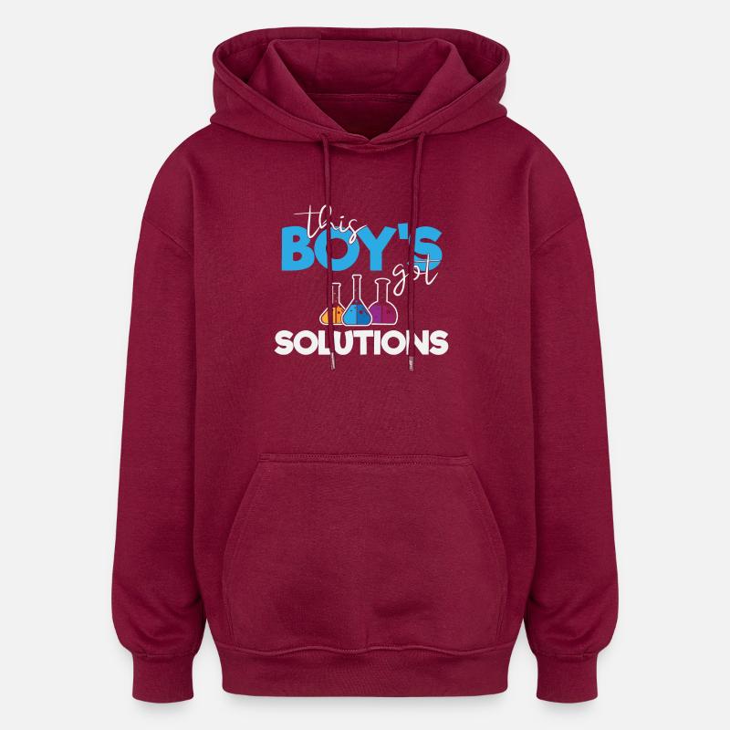 This Boy's Got Solutions - Oversized Unisex Hoodie - burgundy