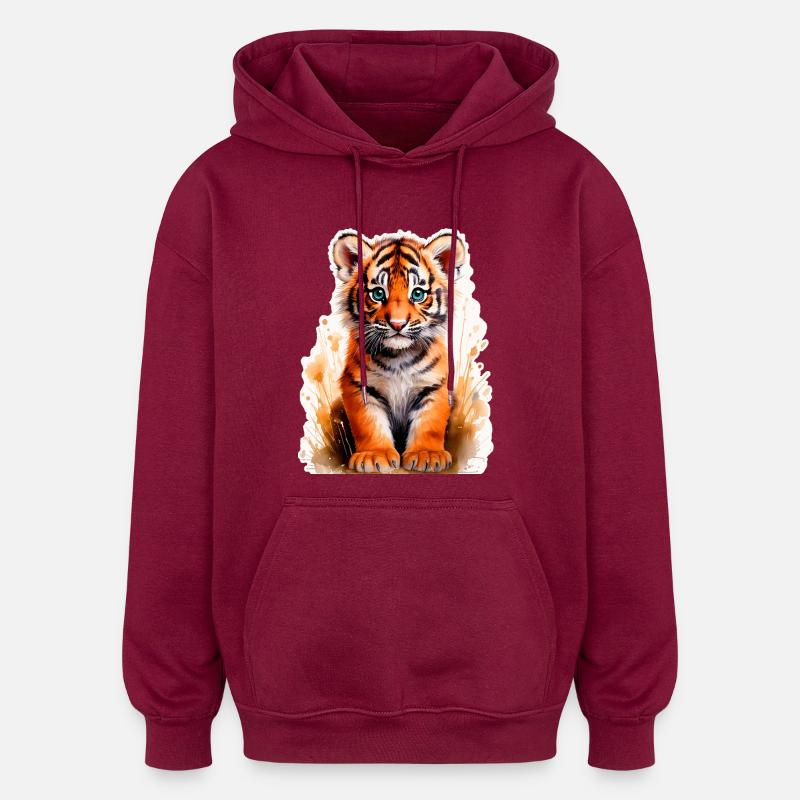 Kleiner Tiger - Oversized Unisex Hoodie - Burgunderrot