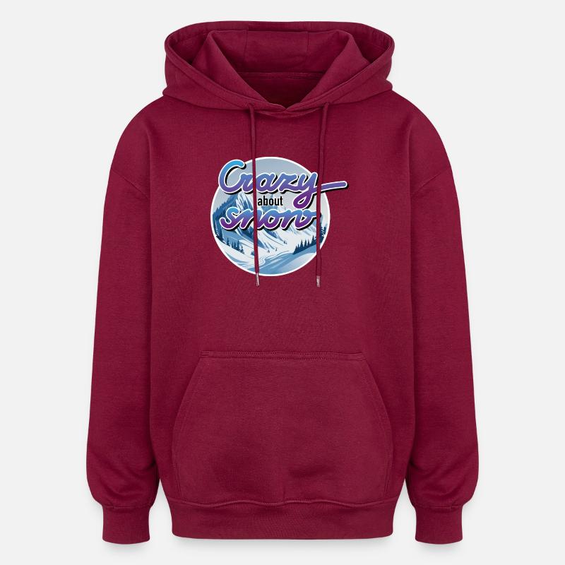 Hiver, montagnes, neige - Sweat à capuche oversize unisexe - bordeaux