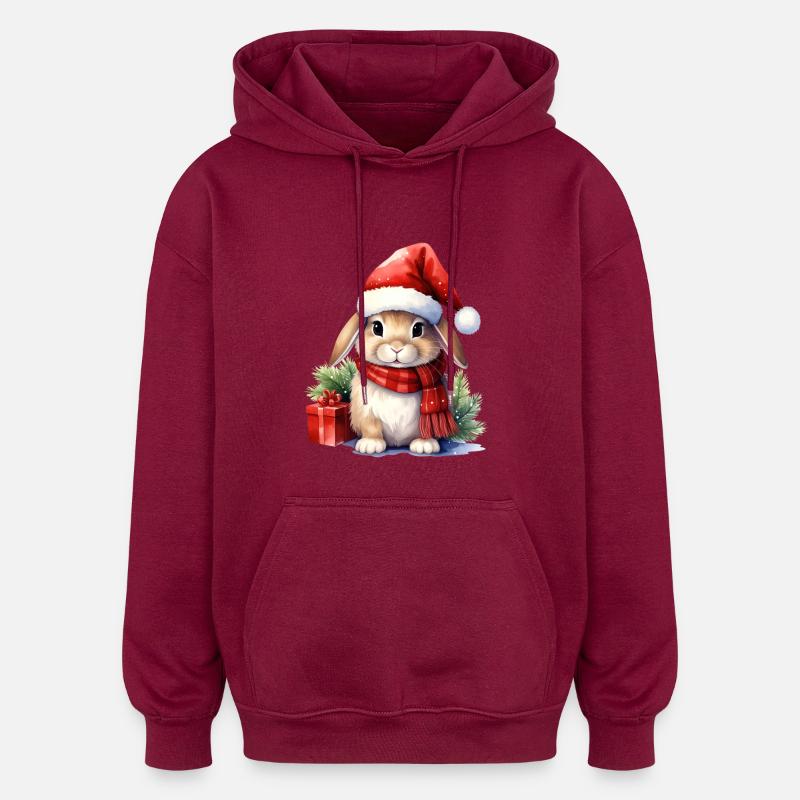 Christmas bunny with hat - Oversized Unisex Hoodie - burgundy