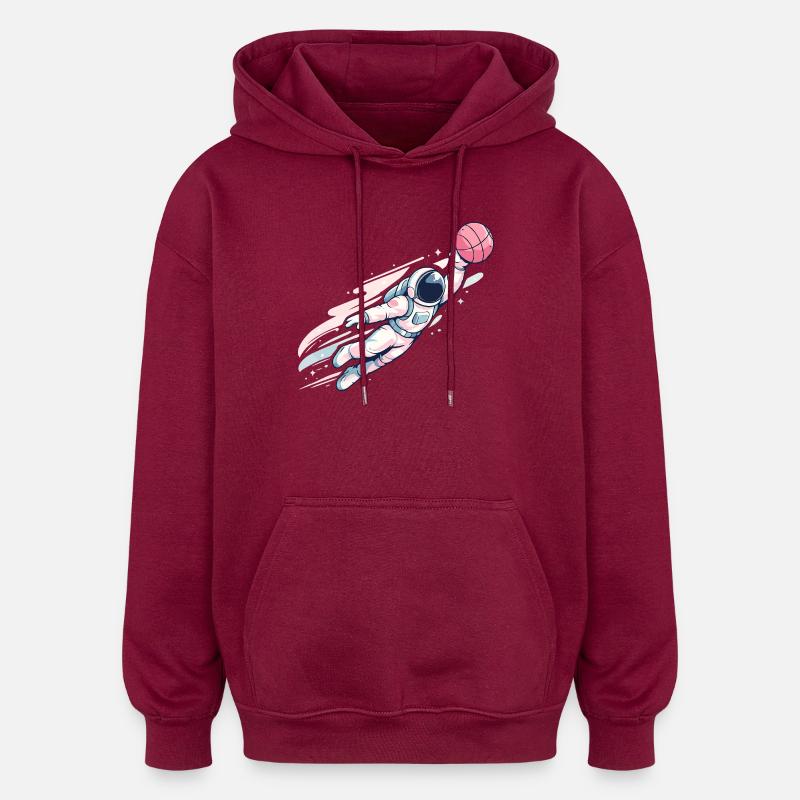 Astronaut Basketball Space Dunk Design - Oversized Unisex Hoodie - burgundy
