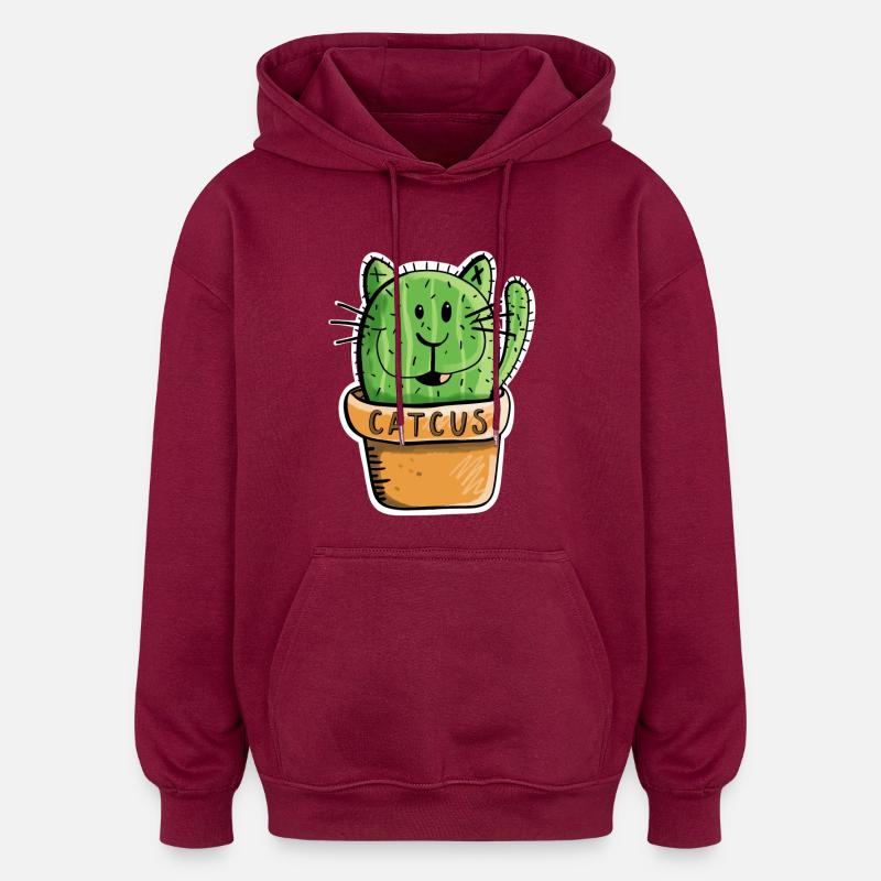 Catcus Cactus Cat - Cats - Cacti tegneserie -Fun - Oversized unisex-hettegenser - burgunderrød