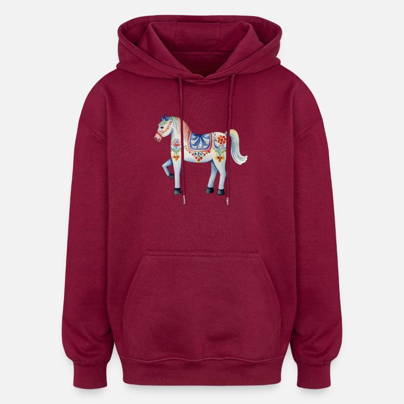Dalapferd - Oversized Unisex Hoodie - Burgunderrot