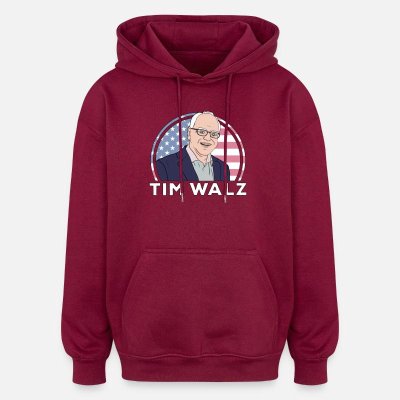 Politique Tim Walz - Sweat à capuche oversize unisexe - bordeaux
