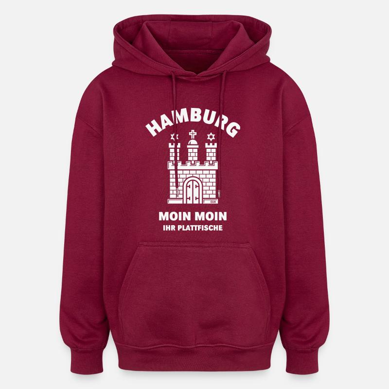Hambourg – Moin Moin Ihr Plattfische Plattdeutsch W - Sweat à capuche oversize unisexe - bordeaux
