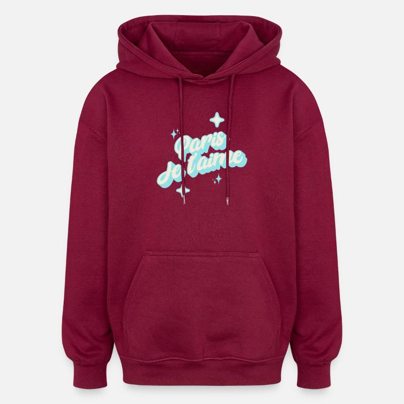 Paris je taime - bleu ciel - Sweat à capuche oversize unisexe - bordeaux