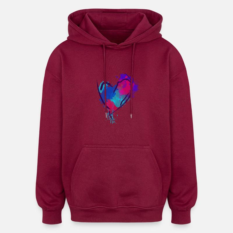 Coeur dessiné à l'aquarelle - Sweat à capuche oversize unisexe - bordeaux