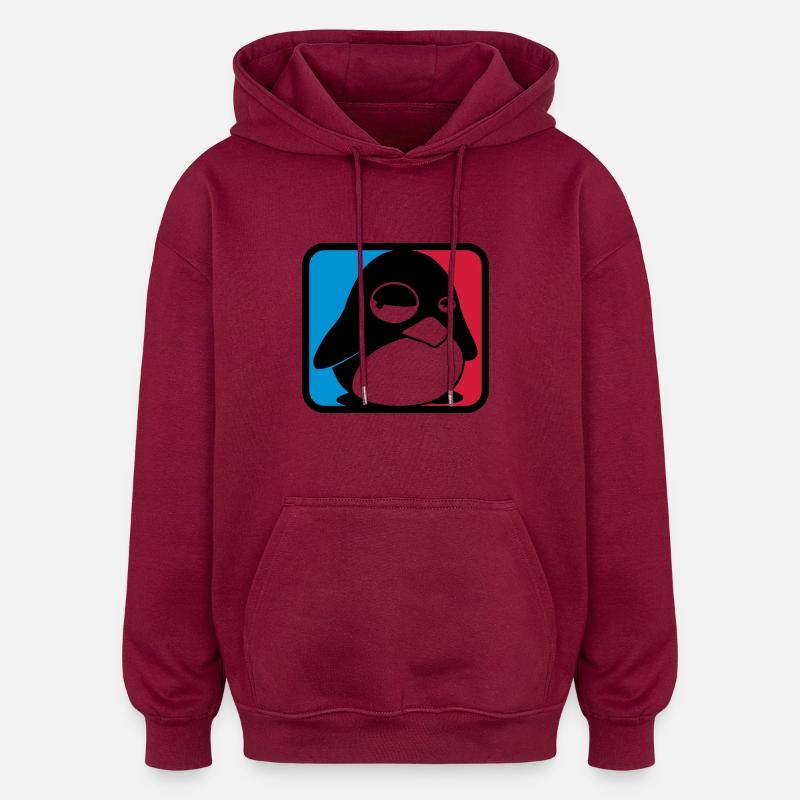 TUX League, LINUX - Oversized Unisex Hoodie - burgundy