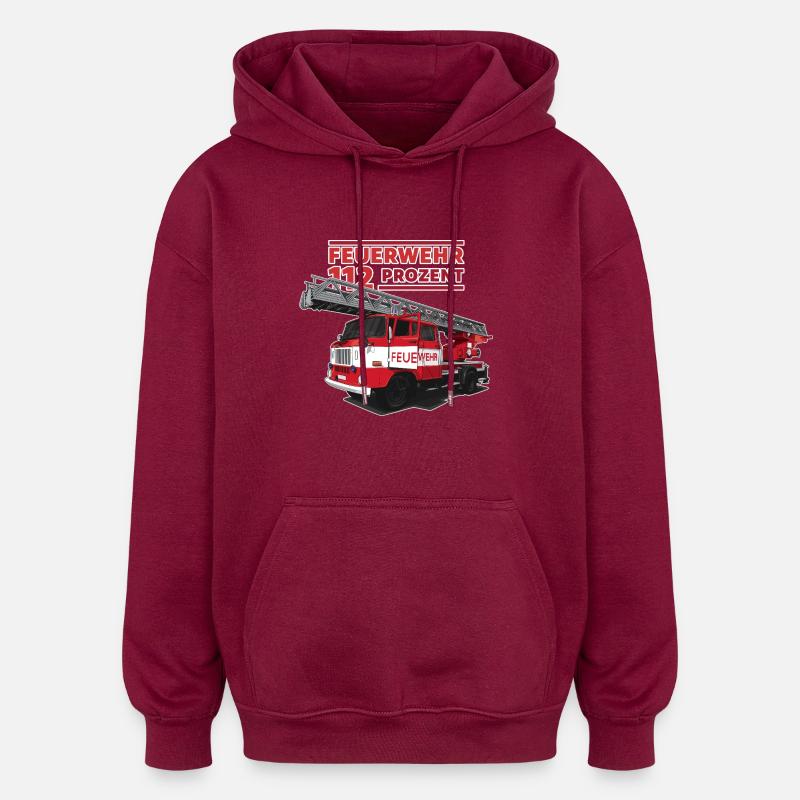 Pompiers // RDA // Illustration - Sweat à capuche oversize unisexe - bordeaux