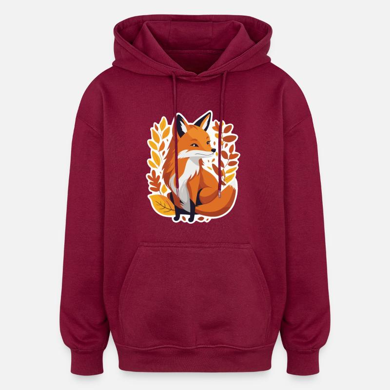 Fox in Autumn #4 - Oversized Unisex Hoodie - burgundy