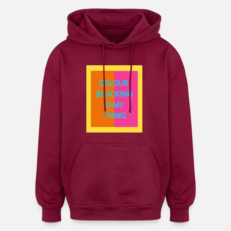 Colour Blocking - Oversized Unisex Hoodie - burgundy