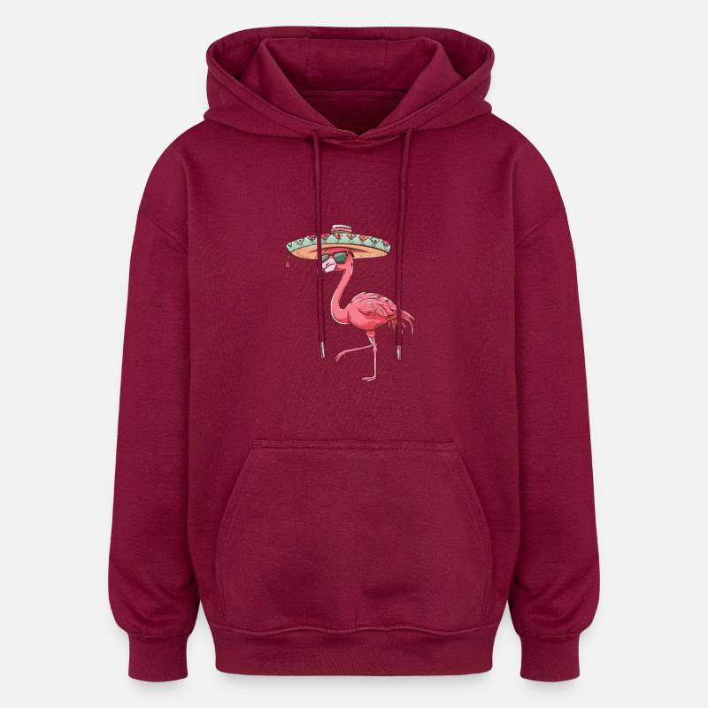 Flamingo Comic Funny Sombrero - Oversized Unisex Hoodie - burgundy