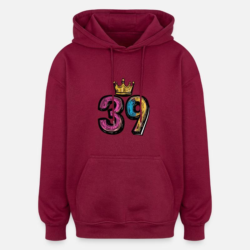39 Number Crown - Oversized Unisex Hoodie - burgundy