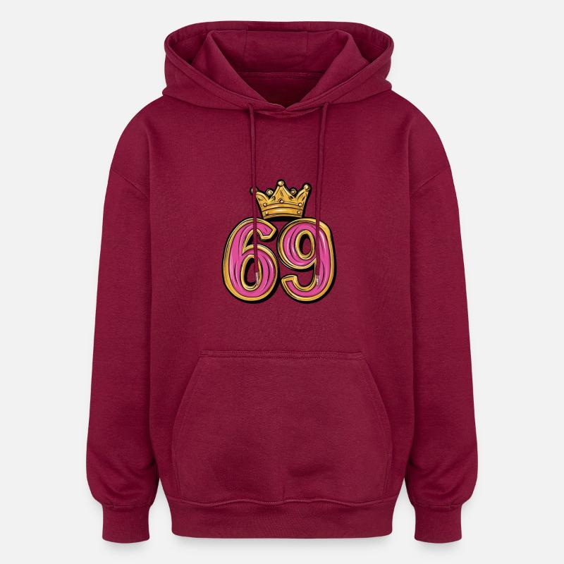 69 Nombre Couronne - Sweat à capuche oversize unisexe - bordeaux