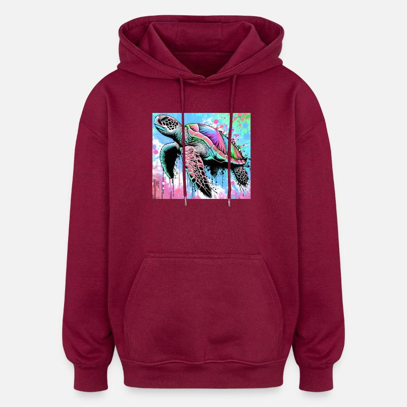 turtle - Oversized Unisex Hoodie - burgundy