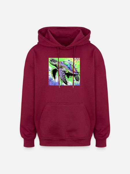 turtle - Oversized Unisex Hoodie - burgundy