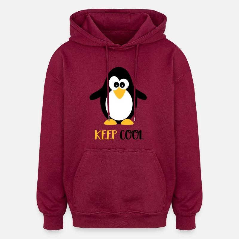 Pinguin - Oversized Unisex Hoodie - Burgunderrot