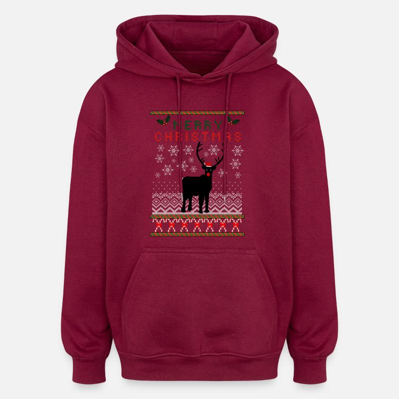 Christmas Knitting Pattern Reindeer - Oversized Unisex Hoodie - burgundy