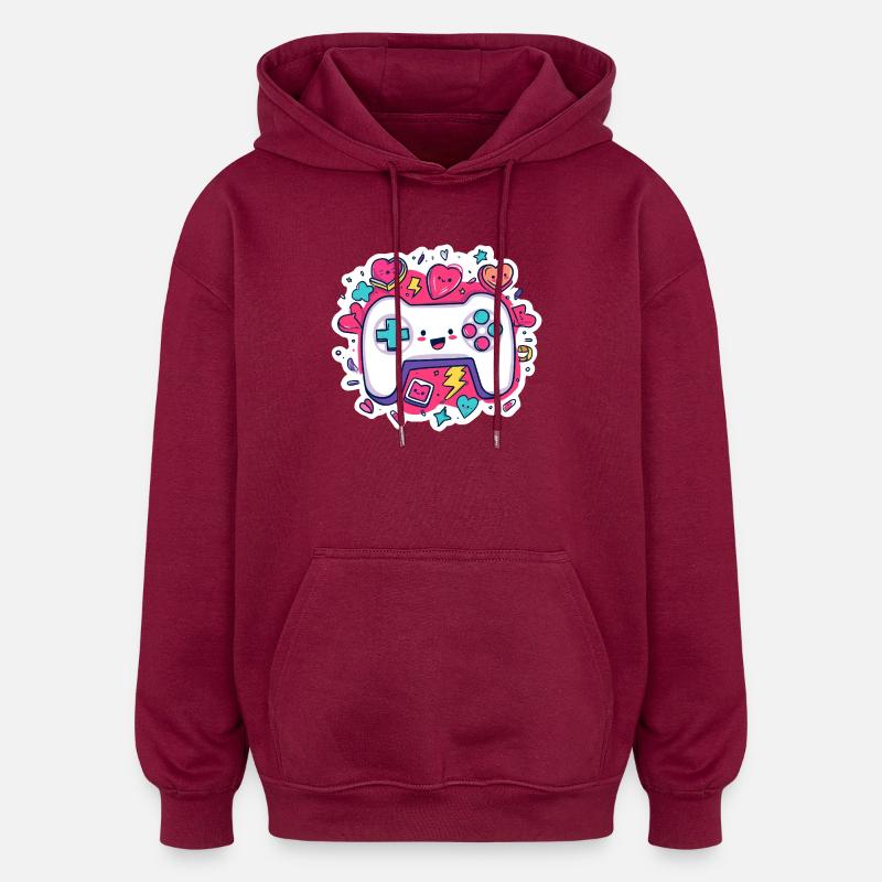 Kawaii Controller Herz Neon Stil - Oversized Unisex Hoodie - Burgunderrot