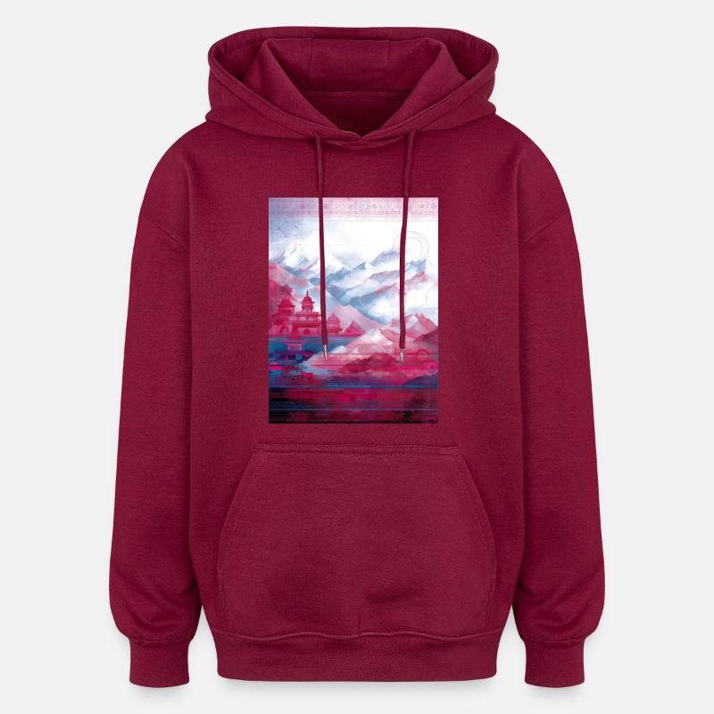 Psy-Art | Temples dans l’Himalaya - Sweat à capuche oversize unisexe - bordeaux
