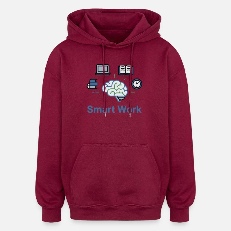 Smart Work Brain Power - Oversized Unisex Hoodie - burgundy