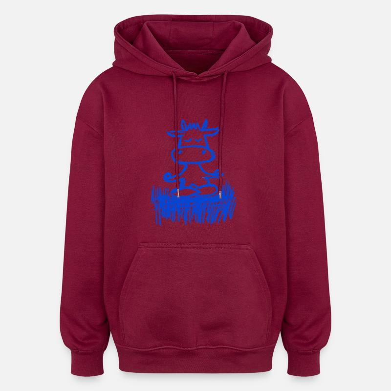 Vache zen dans la prairie - Sweat à capuche oversize unisexe - bordeaux
