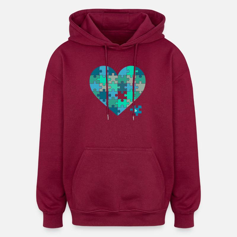 Puzzleherz Blaugrün - Oversized Unisex Hoodie - Burgunderrot