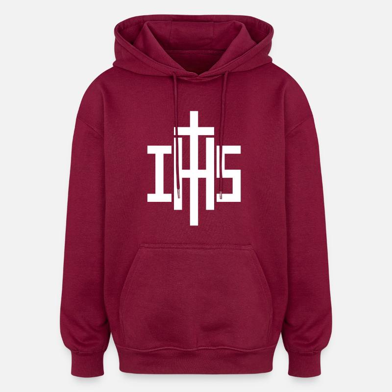 IHS - Sweat à capuche oversize unisexe - bordeaux