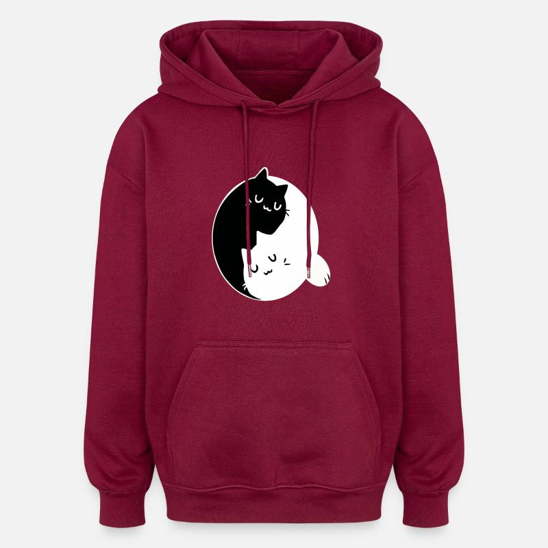 Chats Yin Yang - Sweat à capuche oversize unisexe - bordeaux