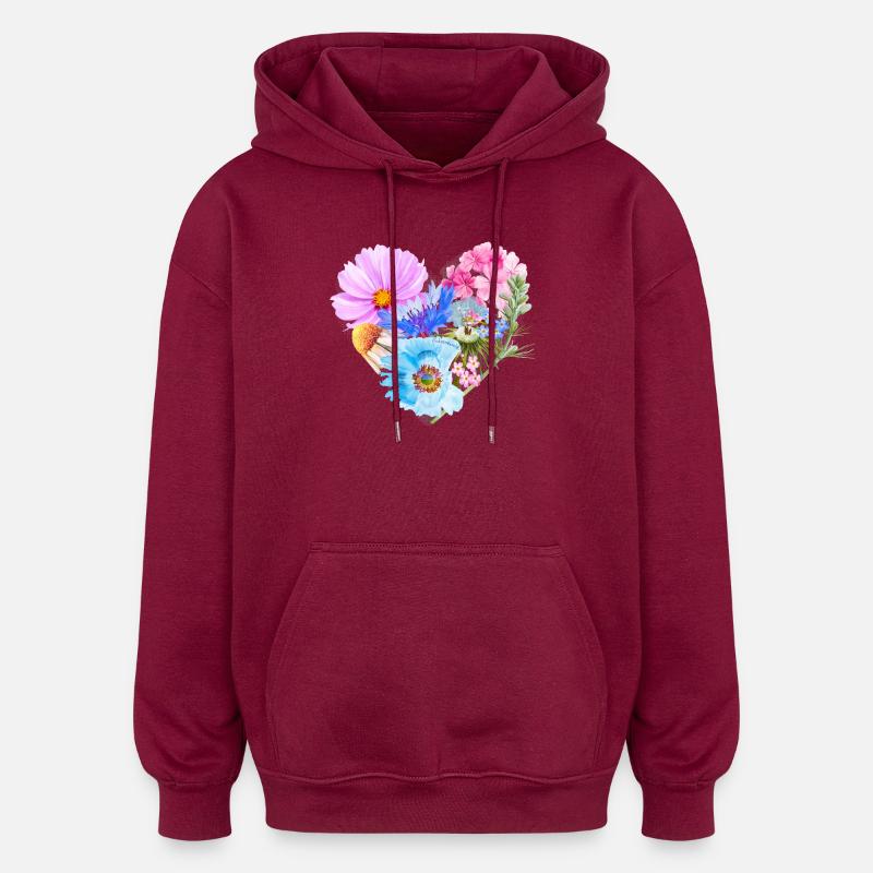 Cœur de fleurs | Cadeau Saint-Valentin - Sweat à capuche oversize unisexe - bordeaux