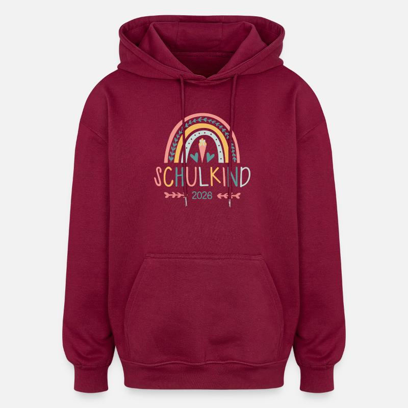 rainbow Regenbogen Schulkind 2026 - Oversized Unisex Hoodie - Burgunderrot