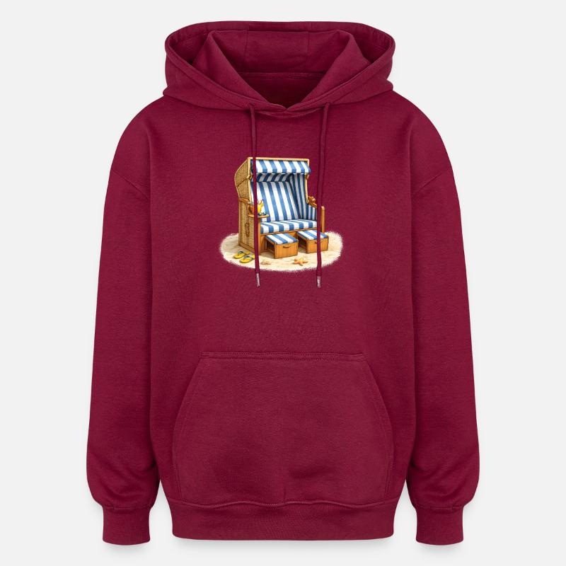 Strandkorb im Sand mit Sommerdrink  - Oversized Unisex Hoodie - Burgunderrot