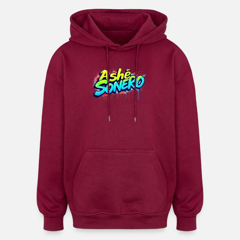 Ashe Sonero Graffiti Arc-en-ciel - Sweat à capuche oversize unisexe - bordeaux