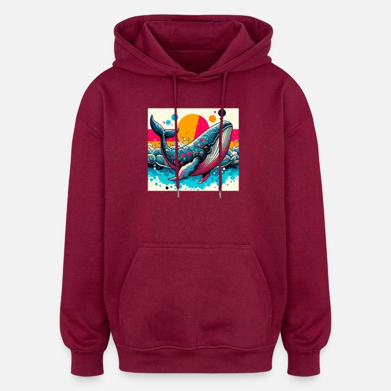 Wal - Oversized Unisex Hoodie - Burgunderrot
