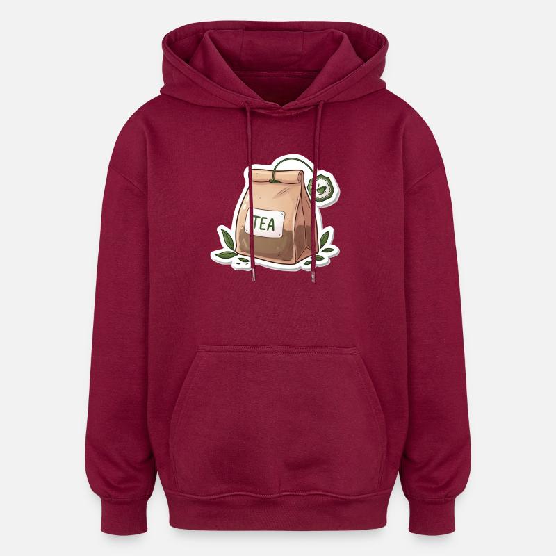 Illustration de sachet de thé - Sweat à capuche oversize unisexe - bordeaux