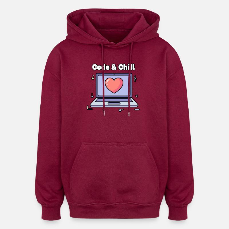 Code & Chill Herz Laptop - Oversized Unisex Hoodie - Burgunderrot