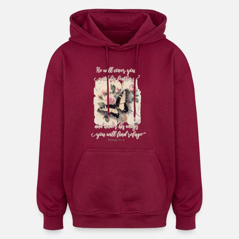 Versets bibliques Papillon chrétien - Sweat à capuche oversize unisexe - bordeaux
