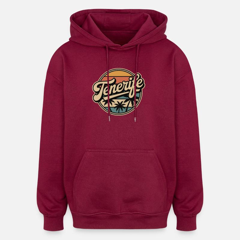 Tenerife Retro Sunset Design - Sweat à capuche oversize unisexe - bordeaux