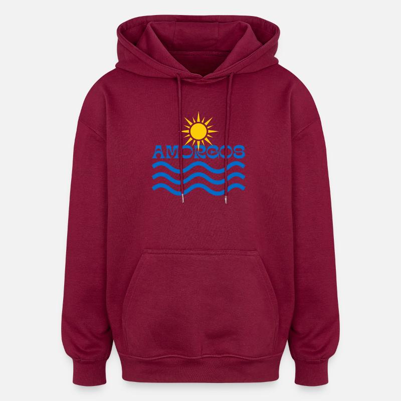 Amorgos Sun Waves - Oversized Unisex Hoodie - burgundy