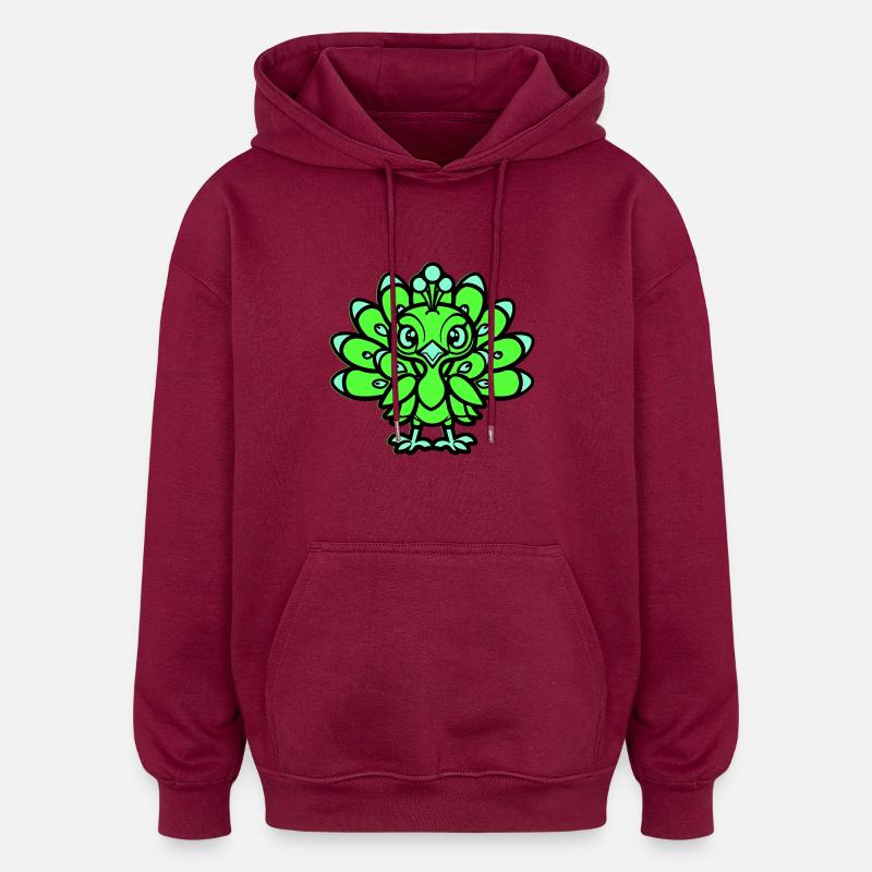 pfau comic tier - Oversized Unisex Hoodie - Burgunderrot