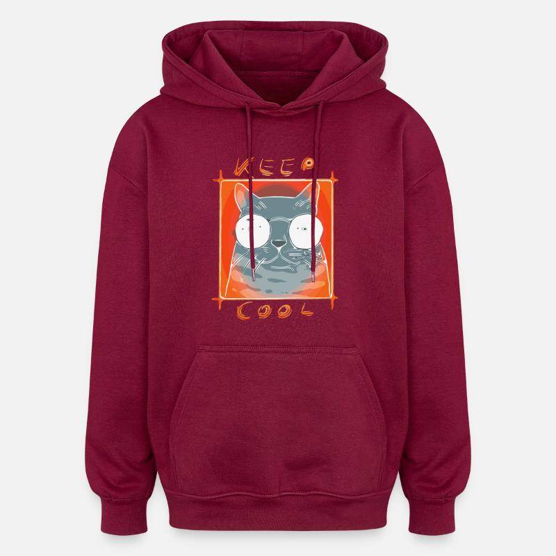 Cool Cat 1 - Oversized Unisex Hoodie - burgundy