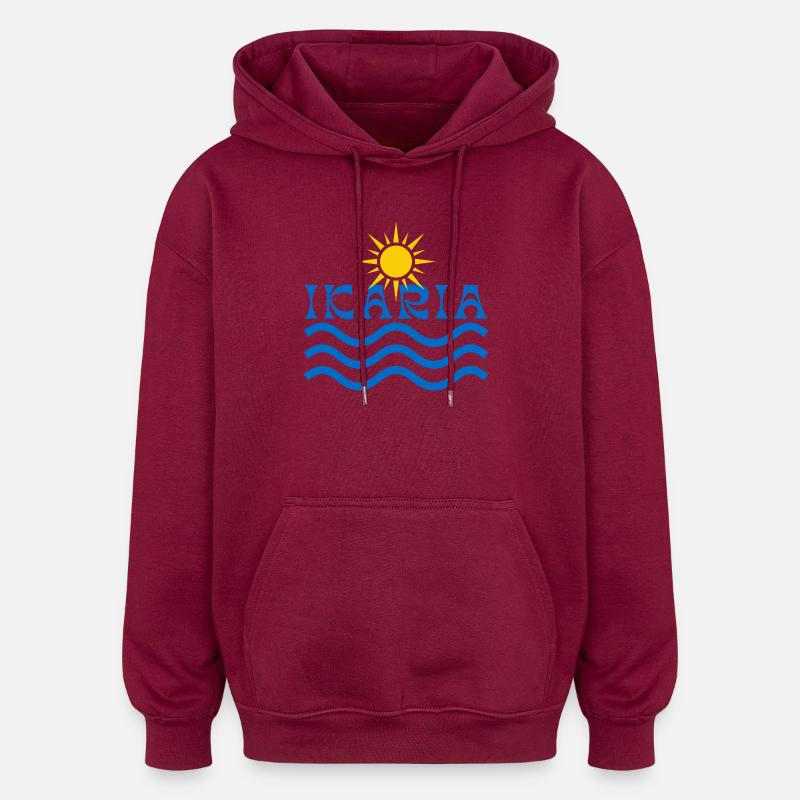 Ikaria Sun & Waves - Oversized Unisex Hoodie - burgundy