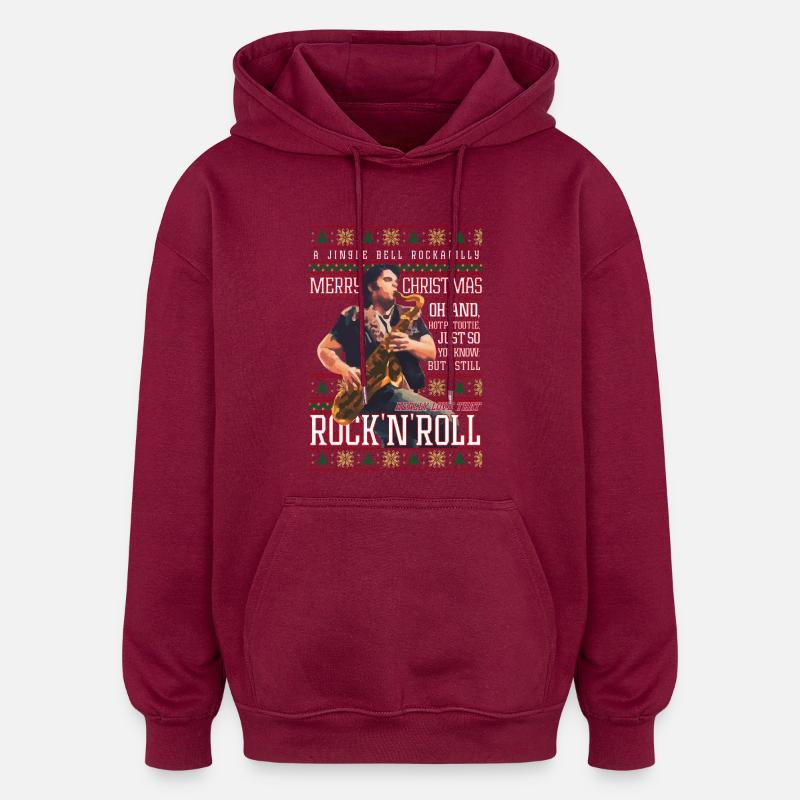 Rockabilly-Weihnachts-Rock'n'Roll-Hässlicher Weihnachtspullover - Oversized Unisex Hoodie - Burgunderrot