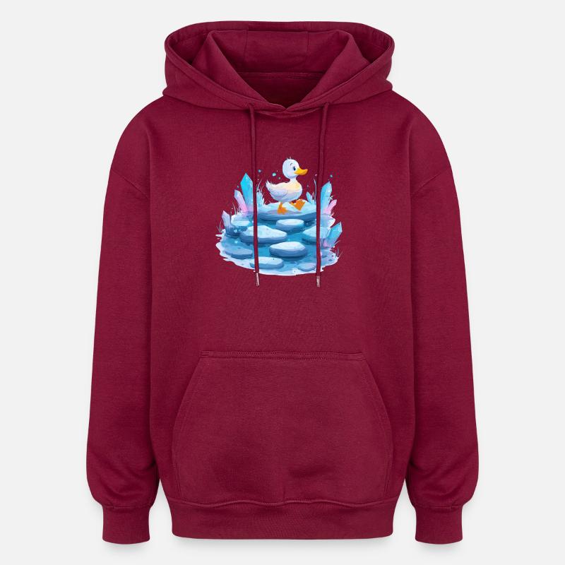 Ente auf Eispfad mit Kristallen - Oversized Unisex Hoodie - burgundy