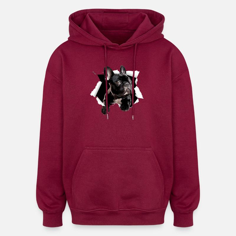 Percée du bouledogue français Drôle - Sweat à capuche oversize unisexe - bordeaux