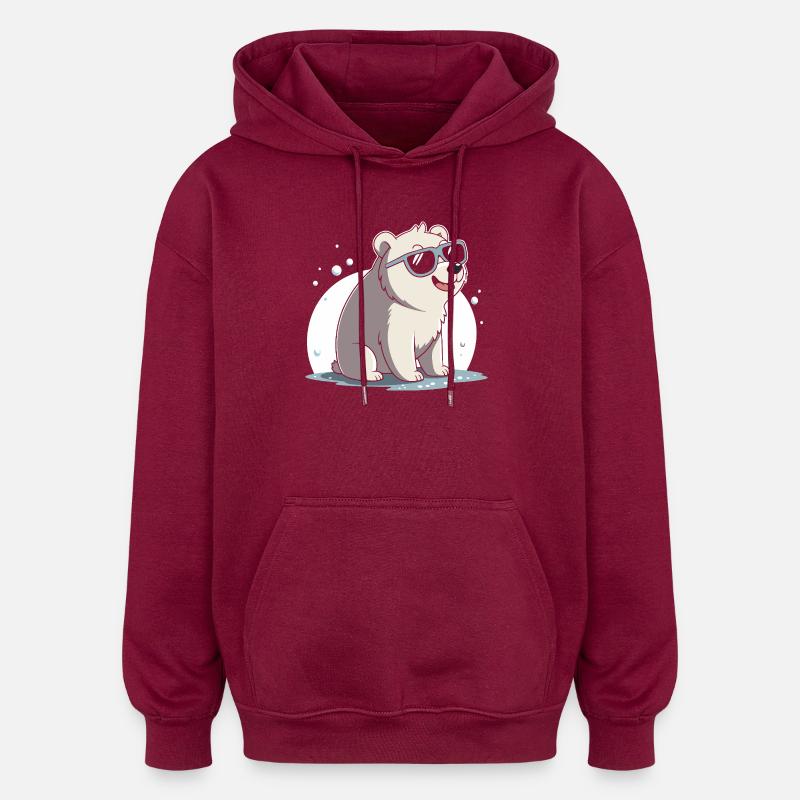 Ours polaire chic en lunettes - Sweat à capuche oversize unisexe - bordeaux