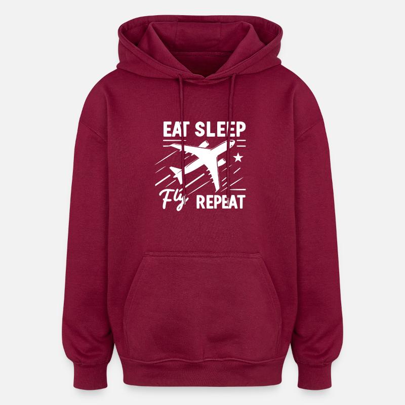 Eat Sleep Fly Repeat - Oversized Unisex Hoodie - burgundy