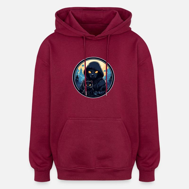 Chien et Chat - Sweat à capuche oversize unisexe - bordeaux