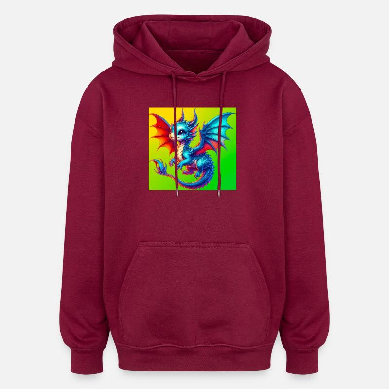 dragon - Sweat à capuche oversize unisexe - bordeaux